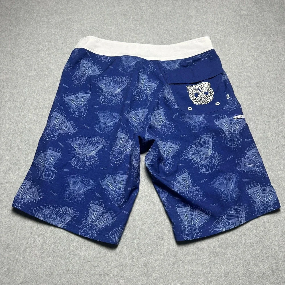 Dixxon Mens Blue Engine Blueprint Board Shorts Live To Ride Size 34